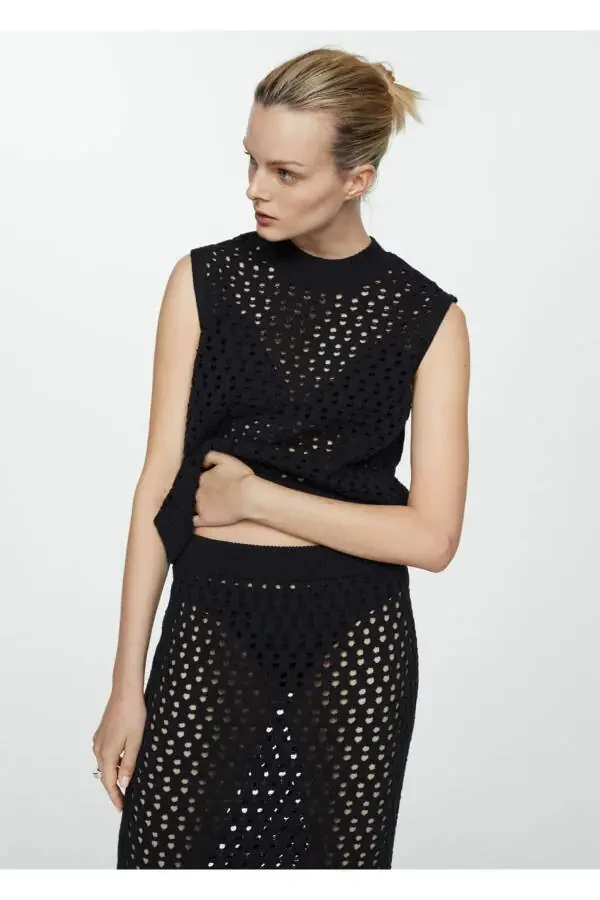 Ажурная вязаная блуза - 7