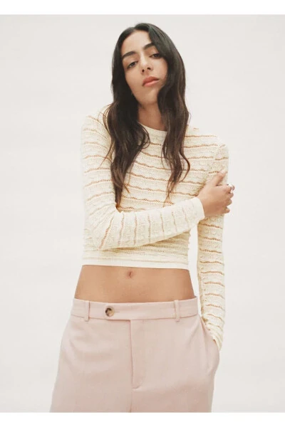 Ажурный вязаный свитер - 7