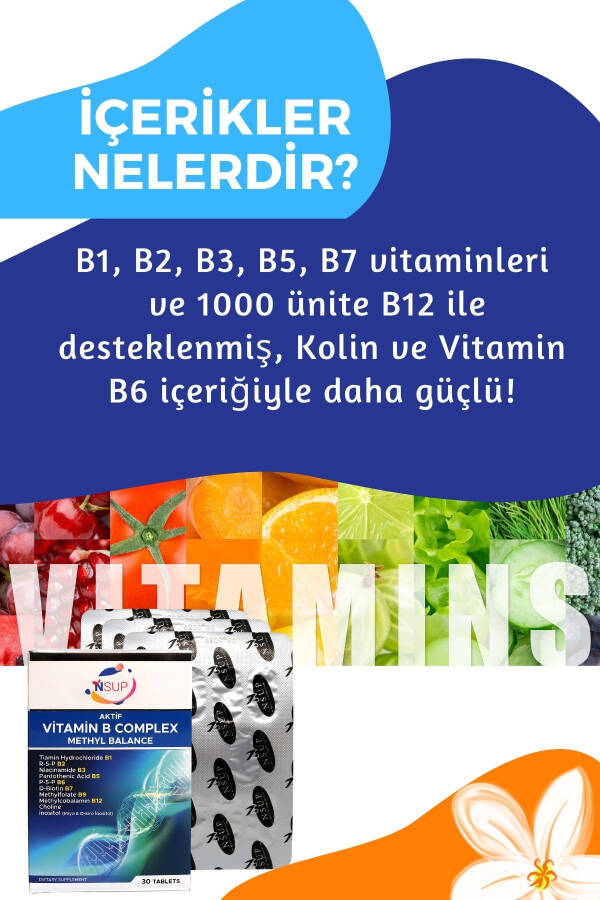 B Complex Active Vitamin B1 + B2 + B3 + B5 + B7 8681097401318 - 3