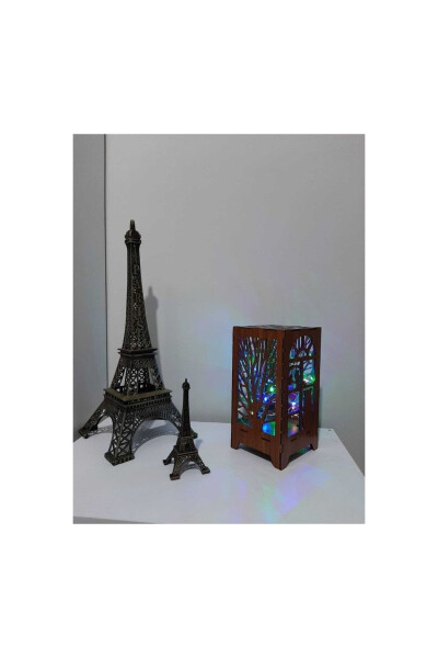 B. Custom Design Wooden Lampshade Table Lamp Battery Powered Night Light Colorful Rgb Fairy Led Cat Patterned-b - 3