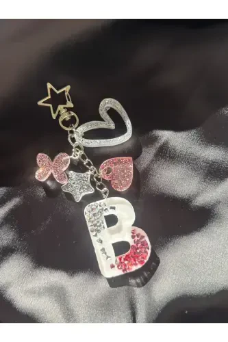 B Harfi Kumush Yulduz Halqa VIP Toshli Ekstra Figurali Epoksi Harf Kalitlik Sovg'a Kalitlik - 4