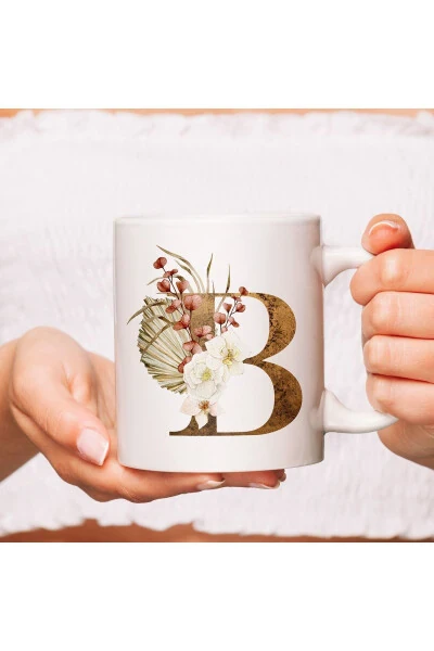 B Initial Printed Flower Patterned Porcelain Letter Tea Coffee Mug Cup - 3