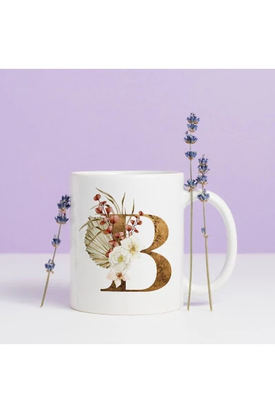 B Initial Printed Flower Patterned Porcelain Letter Tea Coffee Mug Cup - 4