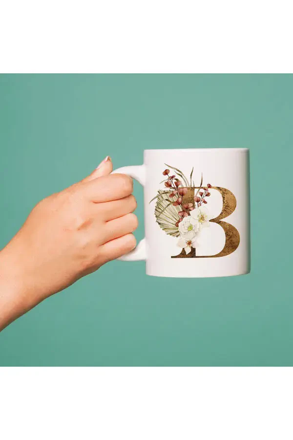 B Initial Printed Flower Patterned Porcelain Letter Tea Coffee Mug Cup - 5