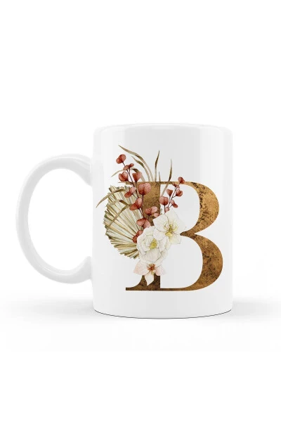 B Initial Printed Flower Patterned Porcelain Letter Tea Coffee Mug Cup - 7