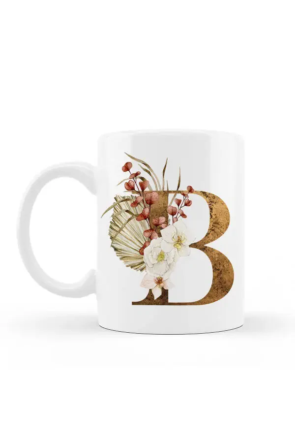 B Initial Printed Flower Patterned Porcelain Letter Tea Coffee Mug Cup - 7
