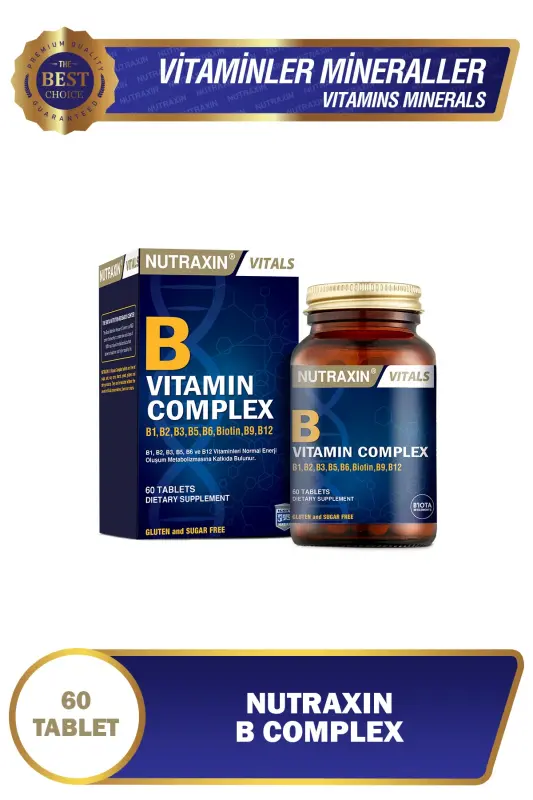 B Kompleks Vitamin 60 Tablet B1, B2, B3, B5, B6, B12 - NUTRAXIN