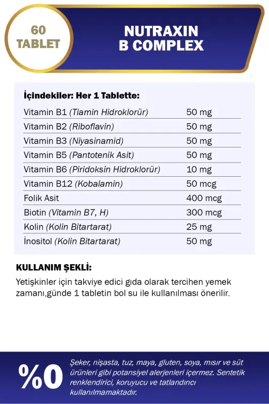 B Kompleks Vitamin 60 Tablet B1, B2, B3, B5, B6, B12 - 2