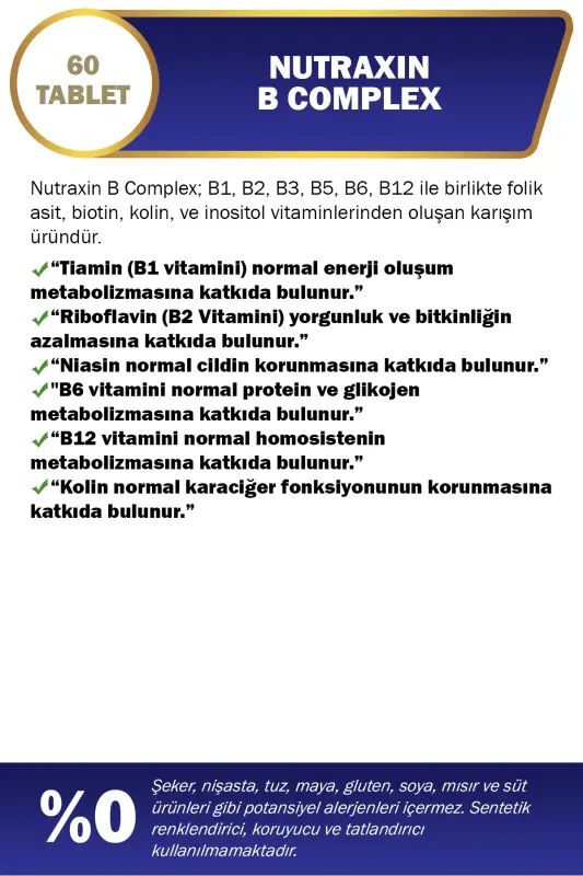 B Kompleks Vitamin 60 Tablet B1, B2, B3, B5, B6, B12 - 3