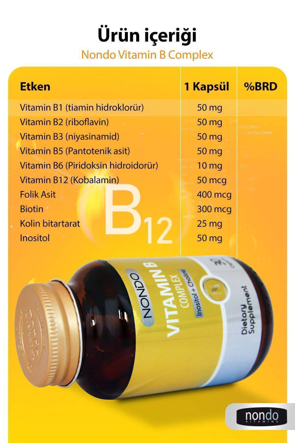 B Kompleks Vitamini 30 Kapsül (B1, B2, B3, B5, B6, B12 Vitaminleri) - 4