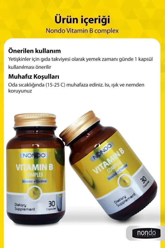Vitamin B Kompleks 30 Kapsül ( B Vitamini B1 B2 B3 B5 B6 B12 Vitamin Leri) - 2