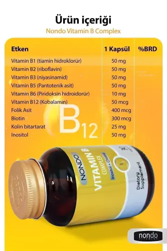 Vitamin B Kompleks 30 Kapsül ( B Vitamini B1 B2 B3 B5 B6 B12 Vitamin Leri) - 3