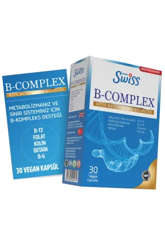 B Kompleks Vitamini 30 Kapsula B1, B2, B3, B5, B6, B7, B9, B12 Vitamini Metilkobalamin Metilfolat - 1