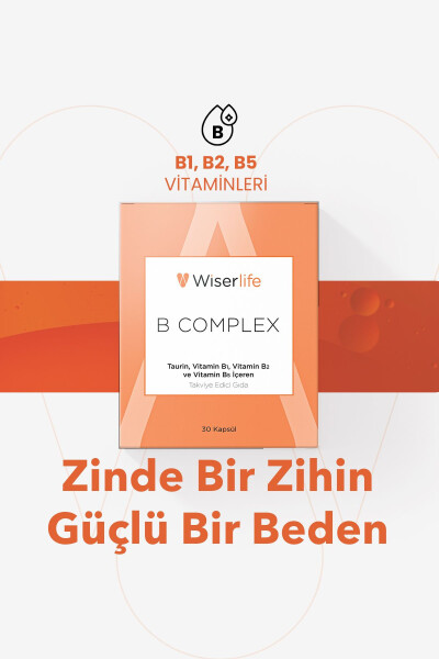 B Kompleksi Taurin, B1, B2 ve B5 İçeren Takviye Edici Gıda 30 Kapsül - 1