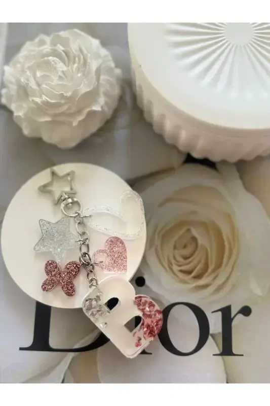 B Letter Silver Star Ring VIP Stone Extra Figured Epoxy Letter Keychain Gift Keychain - 2