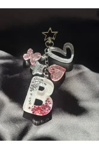 B Letter Silver Star Ring VIP Stone Extra Figured Epoxy Letter Keychain Gift Keychain - 5
