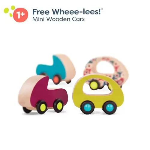 B. toys - 6 Little Wooden Toy Cars - Free Wheee-Lees - Vehicles - Colorful Car Play Set for Toddlers, Kids - 1 Year + - 30