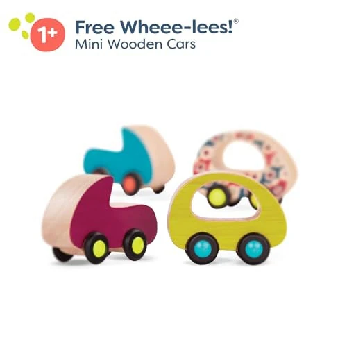B. toys - 6 Little Wooden Toy Cars - Free Wheee-Lees - Vehicles - Colorful Car Play Set for Toddlers, Kids - 1 Year + - 12