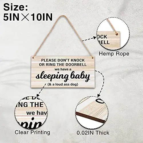 B06 Baby Sleeping Sign - Do Not Knock Or Ring Doorbell, Rustic Hanging Sign For Front Door, Nursery Home Bedroom - YCYFCKDR (1)