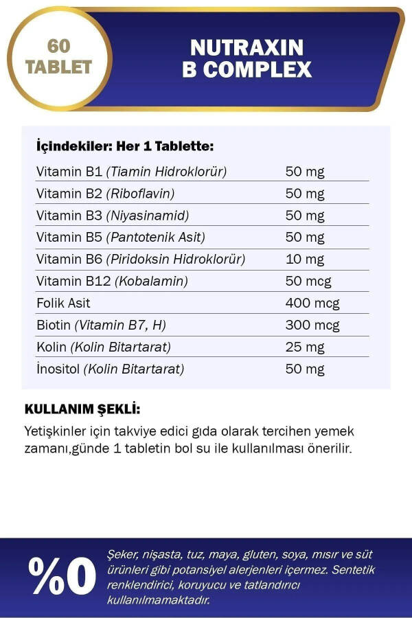 B1, B2, B3, B5, B6, B12 İçeren B Vitamini Kompleksi 60 Tablet + Bromelain Ananas 60 Kapsül - 5