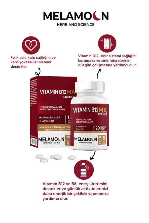 B12, B6 and Folic Acid: Nervous System, Pregnancy and Blood Formation Support 1000mcg - 2