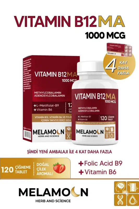 B12, B6 and Folic Acid: Nervous System, Pregnancy and Blood Formation Support 1000mcg - MELAMOON