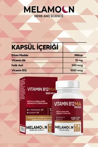 B12, B6 Ve Folik Asit: Sinir Sistemi, Kan Oluşumu Desteği 1000mcg 120 Tablet - 3