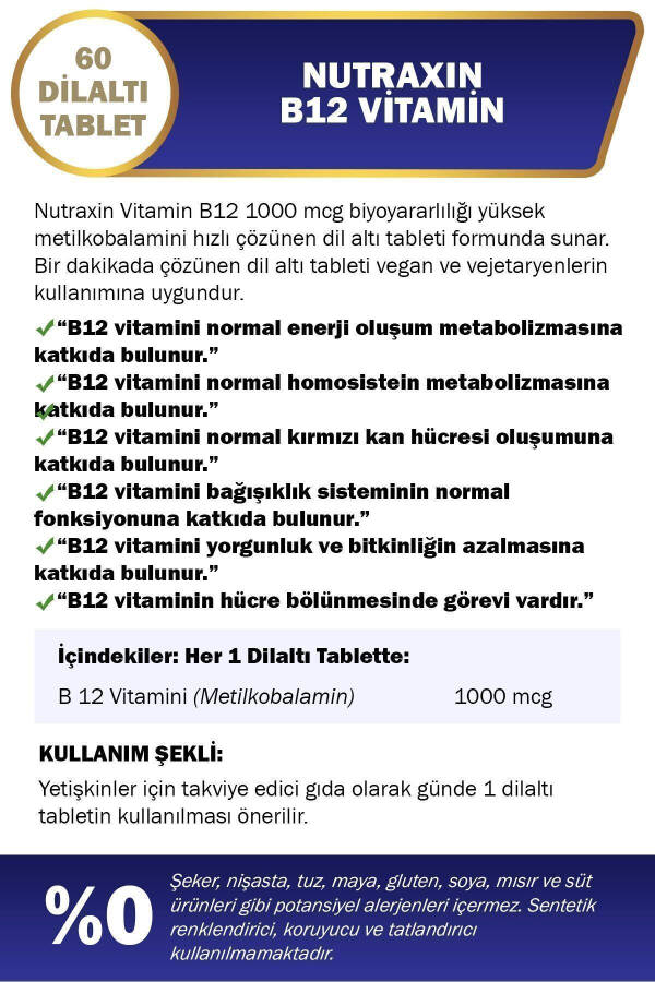 B12 Vitamini 1000 Mcg - Dil Altı Tableti - 4