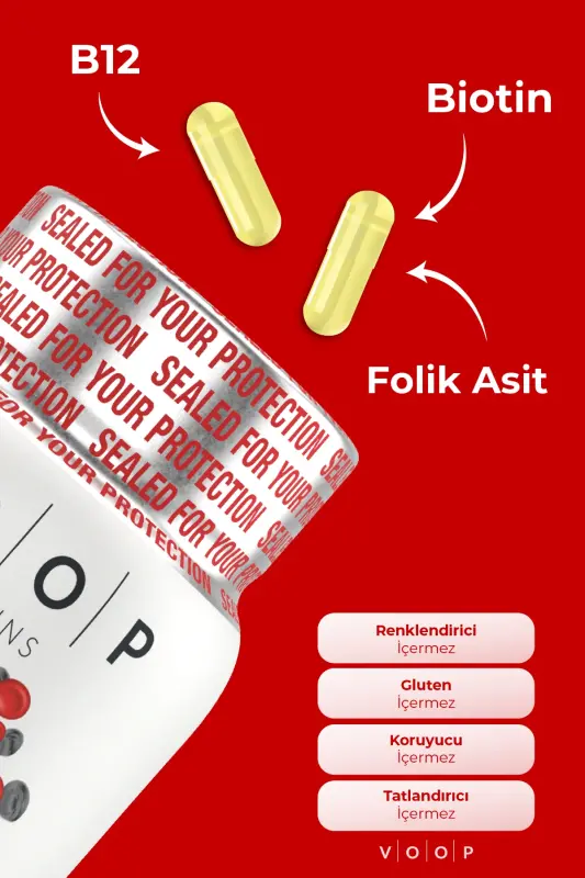 B12 Vitamini - Biotin & Folik Kislota Teri, Soch, Tirnoq va Miya Salomatligini Qo'llab-quvvatlovchi 60 O'simlik Kapsulası - 3