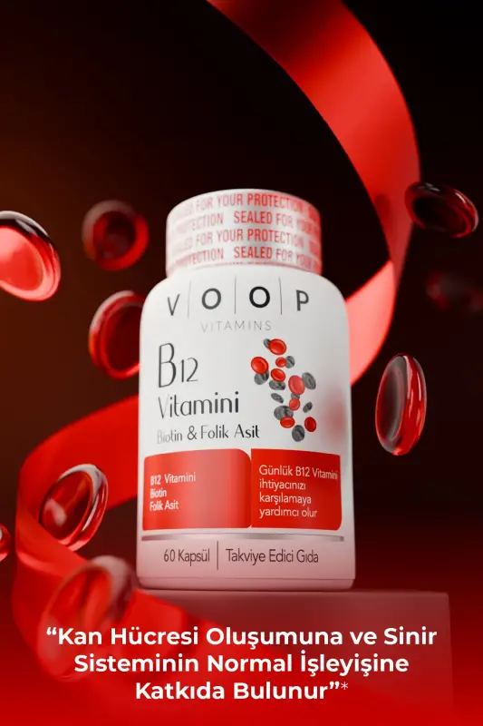 B12 Vitamini - Biotin & Folik Kislota Teri, Soch, Tirnoq va Miya Salomatligini Qo'llab-quvvatlovchi 60 O'simlik Kapsulası - 8