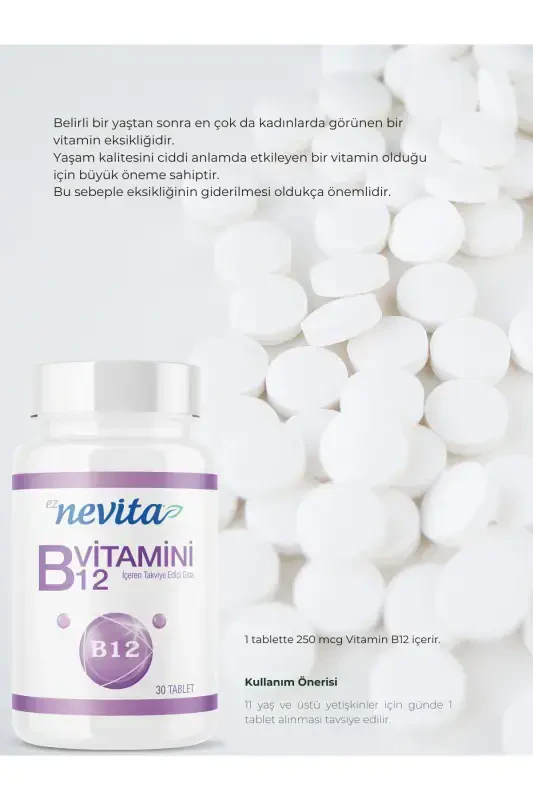 B12 Vitamini Oziq-ovqat Qo'shimchasi 30 Tabletka - 3