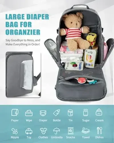 SHARKMOUTH Military Diaper Bag for Dad: Large Insulated Baby Bag with MOLLE System & Changing Pad for Tactical Dads - 900D Polyester for Outdoor Travel Camping Park Trips - 1