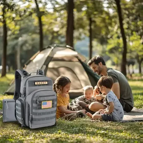 SHARKMOUTH Military Diaper Bag for Dad: Large Insulated Baby Bag with MOLLE System & Changing Pad for Tactical Dads - 900D Polyester for Outdoor Travel Camping Park Trips - 6