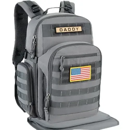 SHARKMOUTH Military Diaper Bag for Dad: Large Insulated Baby Bag with MOLLE System & Changing Pad for Tactical Dads - 900D Polyester for Outdoor Travel Camping Park Trips - 7