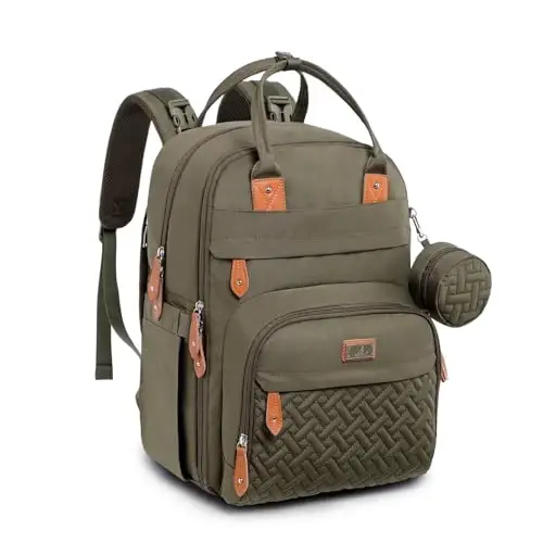 BabbleRoo Baby Diaper Bag Backpack - Army Green, Unisex, Waterproof, Multi-function, 26L Capacity, Changing Pad, Stroller Straps, Pacifier Case, Easy Access Zipper Pockets - 2