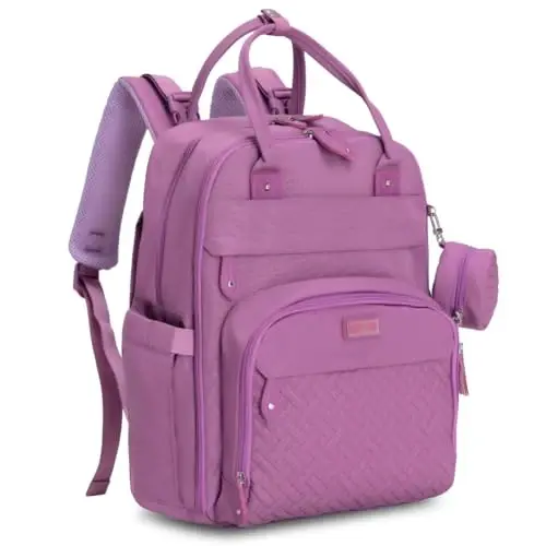 BabbleRoo Diaper Bag Backpack - Baby Essentials Travel Tote - Multi Function Water Resistant Diaper Bag, Travel Essentials Baby Bag with Changing Pad, Stroller Straps & Pacifier Case - Unisex, Purple - 2