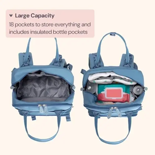 BabbleRoo Diaper Bag Backpack - Baby Essentials Travel Tote - Multi function Water Resistant Diaper Bag, Travel Essentials Baby Bag with Changing Pad, Stroller Straps & Pacifier Case - Light Blue - 3