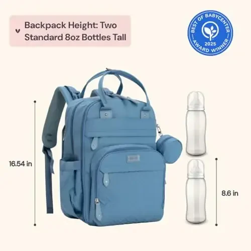 BabbleRoo Diaper Bag Backpack - Baby Essentials Travel Tote - Multi function Waterproof Diaper Bag, Travel Essentials Baby Bag with Changing Pad, Stroller Straps & Pacifier Case - Unisex, Light Blue - 6