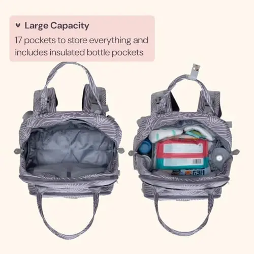 BabbleRoo Diaper Bag Backpack - Baby Essentials Travel Tote - Multi Function Water Resistant Diaper Bag, Travel Essentials Baby Bag with Changing Pad, Stroller Straps & Pacifier Case - Grey Swirls - 2