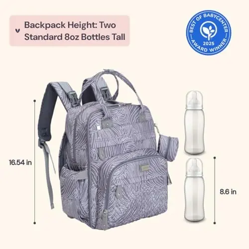 BabbleRoo Diaper Bag Backpack - Baby Essentials Travel Tote - Multi Function Water Resistant Diaper Bag, Travel Essentials Baby Bag with Changing Pad, Stroller Straps & Pacifier Case - Grey Swirls - 6