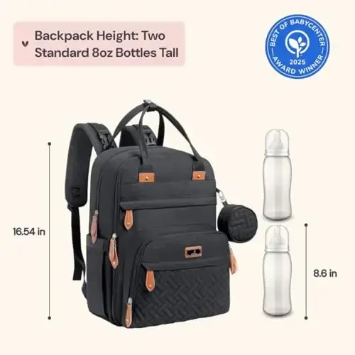 BabbleRoo Diaper Bag Backpack - Baby Essentials Travel Tote - Multi Function Water Resistant Diaper Bag, Travel Essentials Baby Bag with Changing Pad, Stroller Straps & Pacifier Case - Unisex, Black - 6