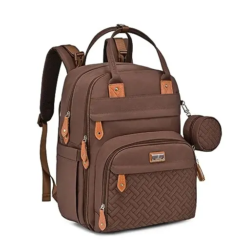 BabbleRoo Diaper Bag Backpack - Baby Essentials Travel Tote - Multi Function Water Resistant Diaper Bag, Travel Essentials Baby Bag with Changing Pad, Stroller Straps & Pacifier Case - Unisex, Brown - 2