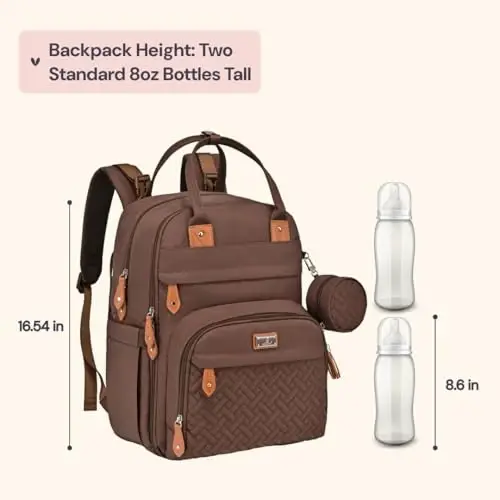 BabbleRoo Diaper Bag Backpack - Baby Essentials Travel Tote - Multi Function Water Resistant Diaper Bag, Travel Essentials Baby Bag with Changing Pad, Stroller Straps & Pacifier Case - Unisex, Brown - 6