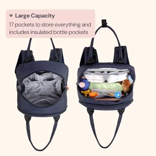BabbleRoo Bebek Bezi Çantası Sırt Çantası - Bebek Temel Seyahat Çantası - Çok Fonksiyonlu Su Geçirmez Bebek Bezi Çantası, Alt Değiştirme Minderi, Bebek Arabası Kayışları ve Emzik Kutusu ile Seyahat Temel Bebek Çantası - Unisex, Lacivert - 1