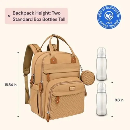 BabbleRoo Diaper Bag Backpack - Baby Essentials Travel Tote - Multi function Waterproof Diaper Bag, Travel Essentials Baby Bag with Changing Pad, Stroller Straps & Pacifier Case - Unisex, Beige 