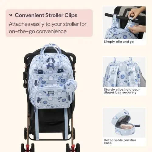BabbleRoo Diaper Bag Backpack - Baby Essentials Travel Tote - Multi Function Water Resistant Diaper Bag, Travel Essentials Baby Bag with Changing Pad, Stroller Straps & Pacifier Case - Unisex, Cosmic - 12