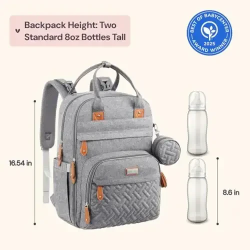 BabbleRoo Diaper Bag Backpack - Baby Essentials Travel Tote - Multi Function Water Resistant Diaper Bag, Travel Essentials Baby Bag with Changing Pad, Stroller Straps & Pacifier Case - Light Gray - 6
