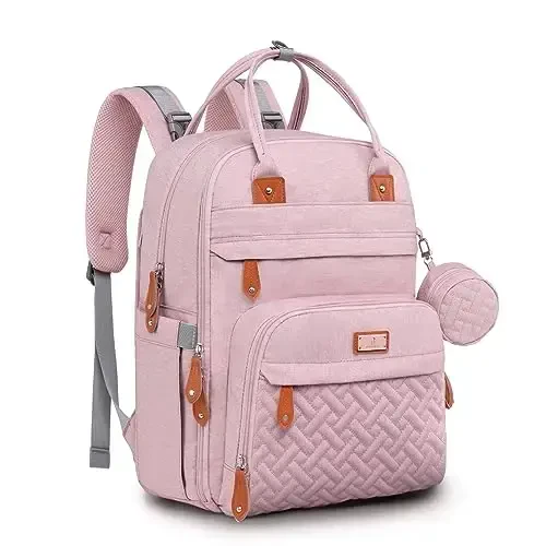 BabbleRoo Diaper Bag Backpack - Baby Essentials Travel Tote - Multi function Water Resistant Diaper Bag, Travel Essentials Baby Bag with Changing Pad, Stroller Straps & Pacifier Case - Unisex, Pink - Modazone (1)