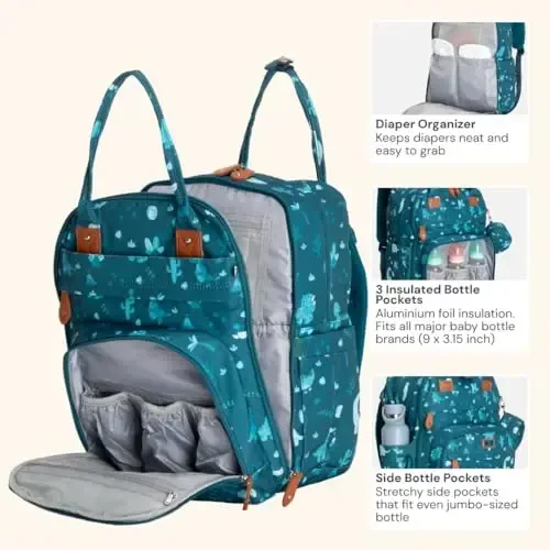BabbleRoo Diaper Bag Backpack - Baby Essentials Travel Tote - Multi Function Water Resistant Diaper Bag, Travel Essentials Baby Bag with Changing Pad, Stroller Straps & Pacifier Case - Unisex, Dino - 3