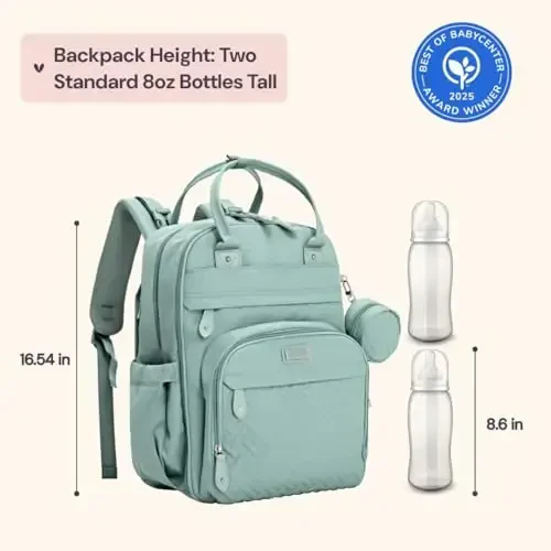 BabbleRoo Diaper Bag Backpack - Baby Essentials Travel Bag - Multi Function Water Resistant Diaper Bag, Travel Essentials Baby Bag with Changing Pad, Stroller Straps & Pacifier Case – Sage Green - 6